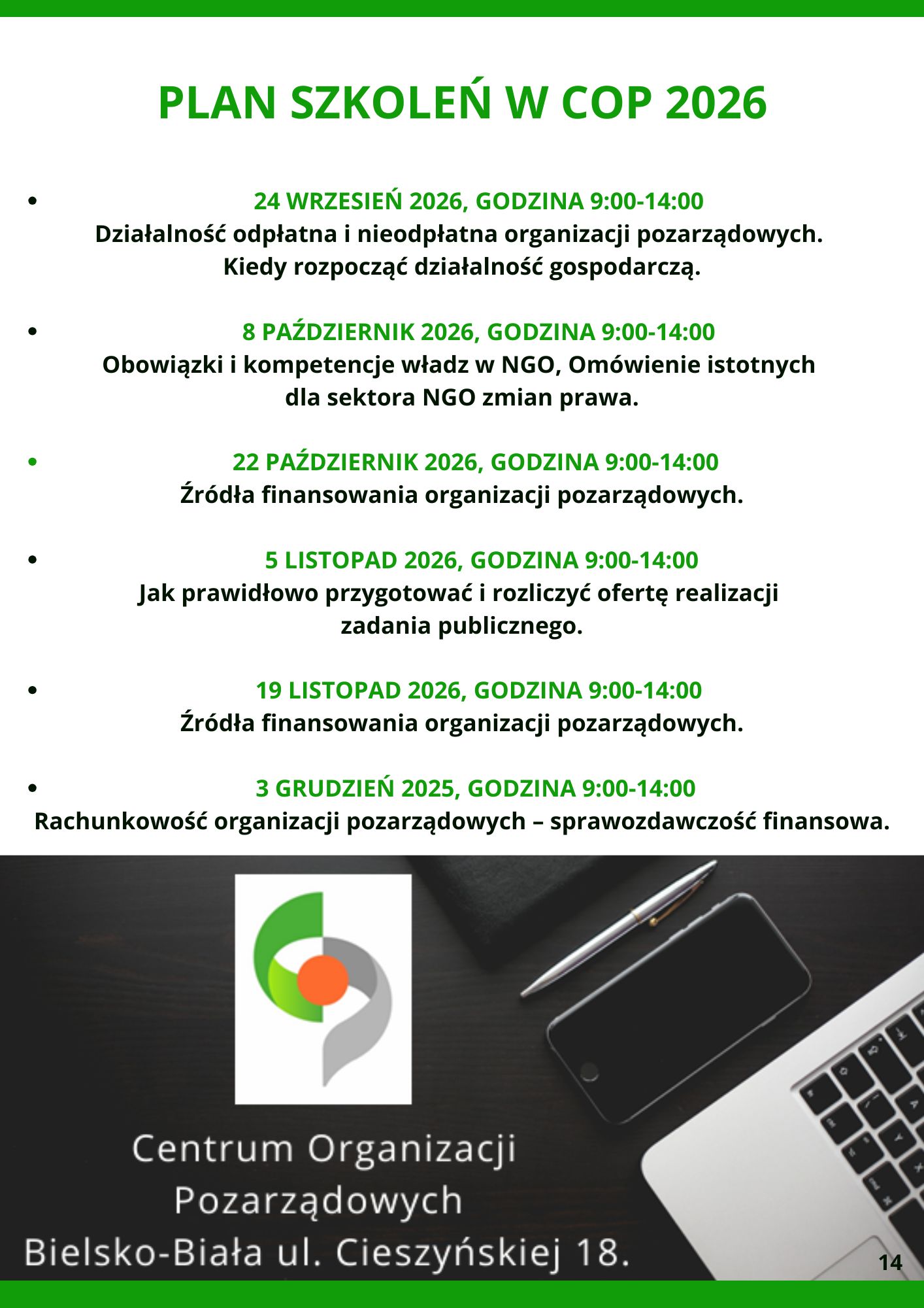 Plan szkoleń w COP na 2026 rok.