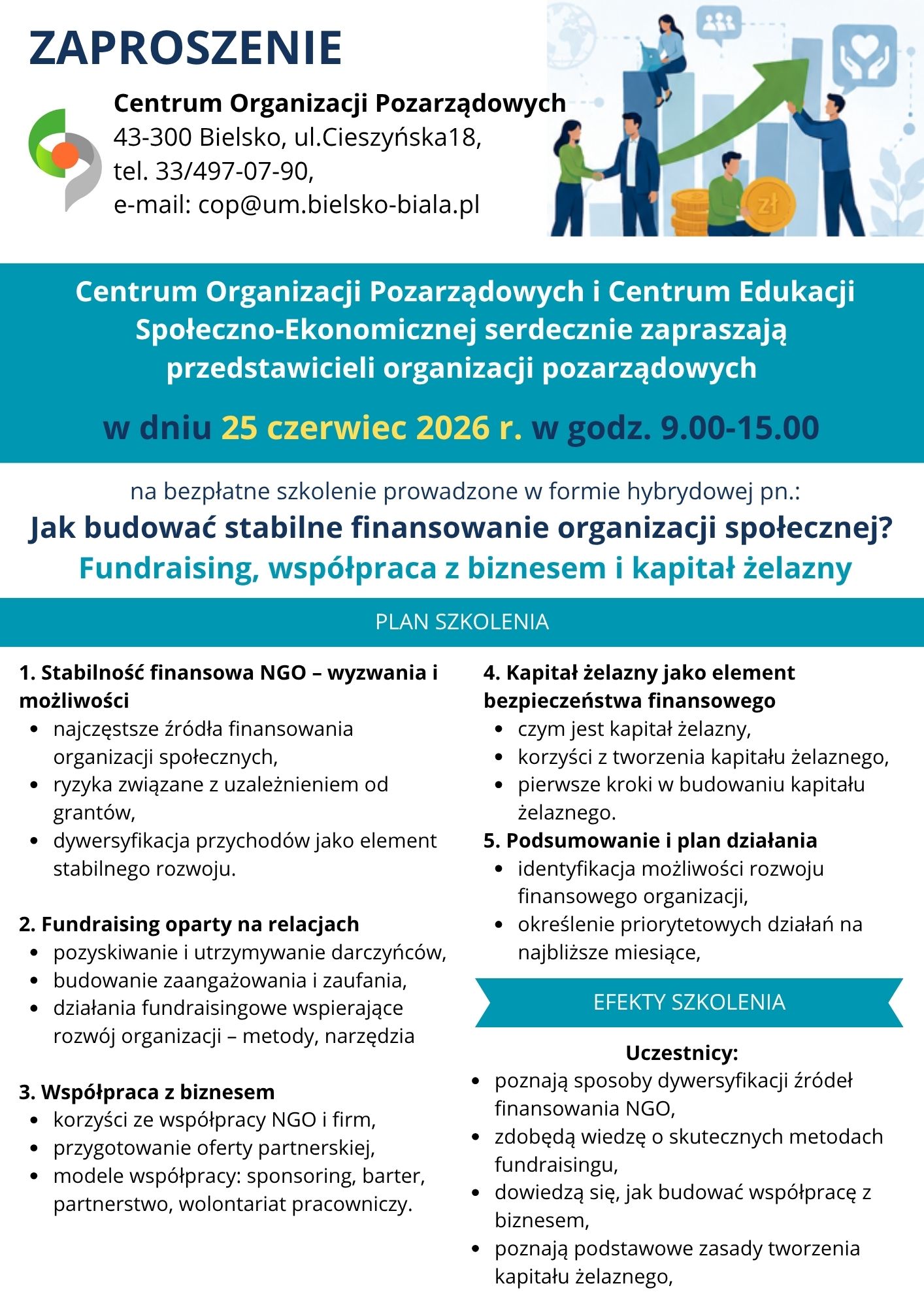 Informacja o bezpłatnym szkoleniu,logo COP, 