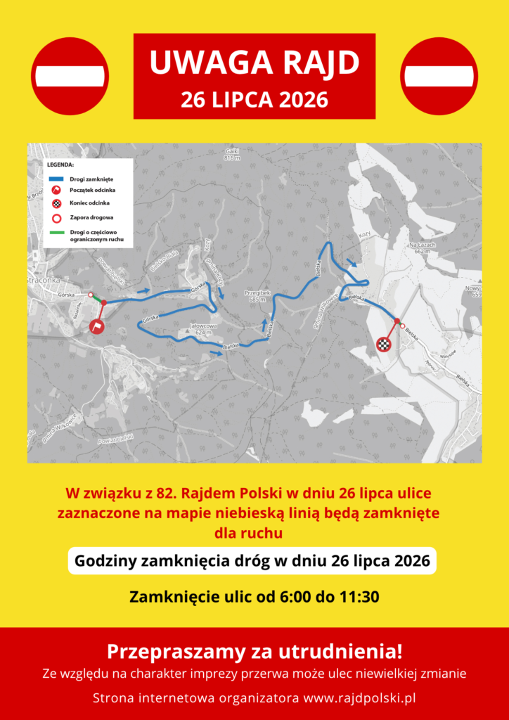 Na zdjęciu komunikat o zamknięciu drogi