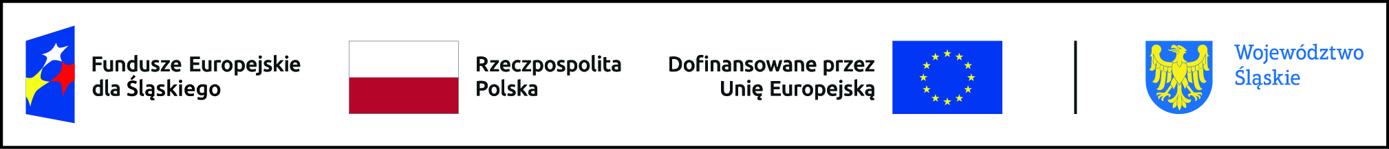 grafika przedstawiająca logo Funduszy Europejskich dla Śląskiego, flagę Polski, flagę Unii Europejskiej z informację o dofinansowaniu z UE oraz logo Województwa Śląskiego