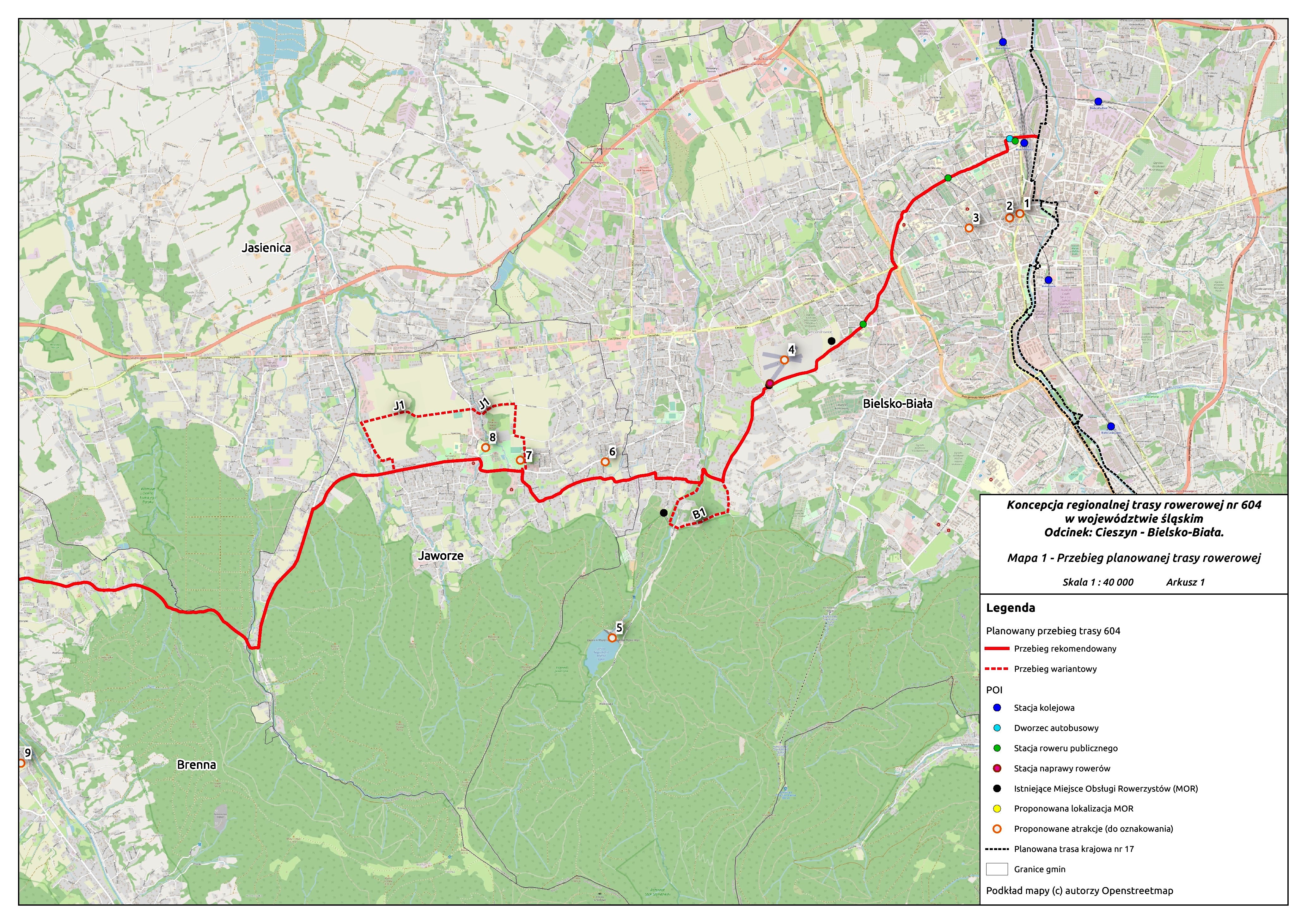 grafika przedstawiająca mapę trasy rowerowej