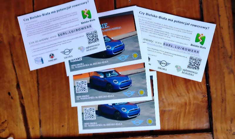 grafika przedstawiająca materiały informacyjne dotyczące badania ankietowego nt. potencjału rowerowego w mieście