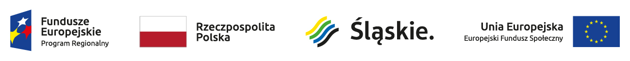 grafika przedstawiająca logo Funduszy Europejskich, flagę Polski, logo Województwa Śląskiego, logo Europejskiego Funduszu Społecznego