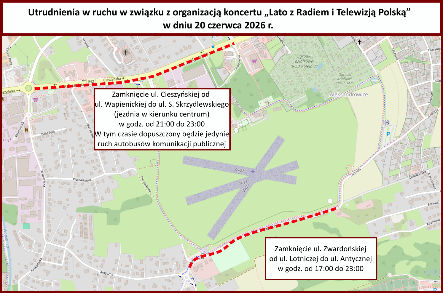 Na zdjęciu mapka z zamknięciem dróg