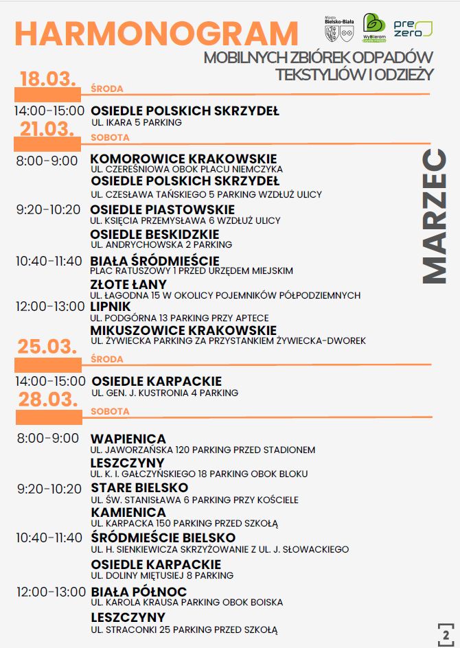 Na zdjęciu harmonogram zbiórki odpadów