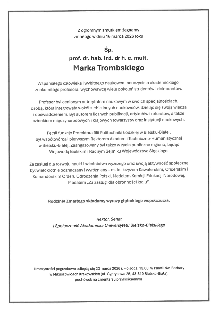 Na zdjęciu nekrolog profesora