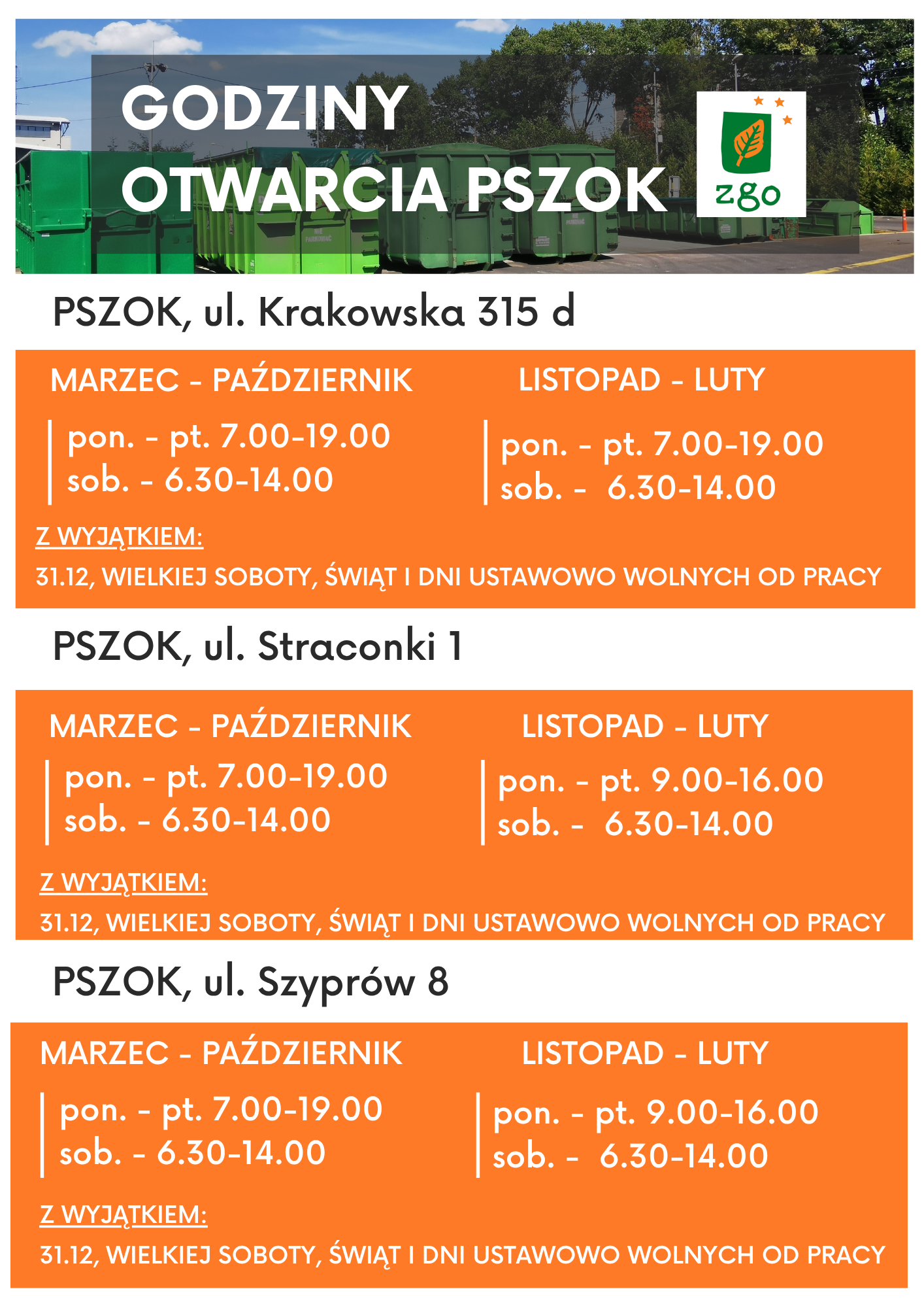 Na zdjęciu plakat z godzinami otwarcia PSZOK