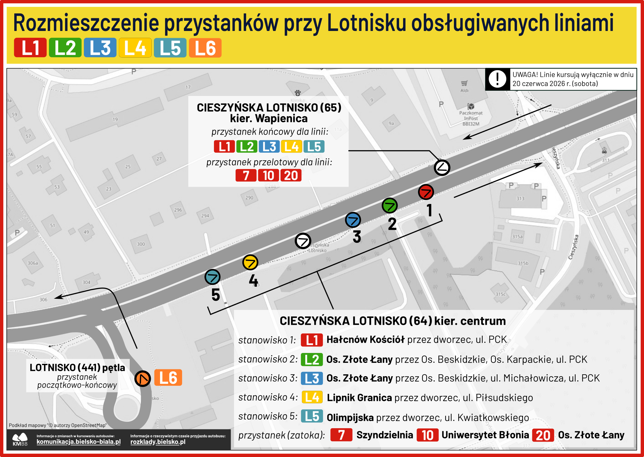 Na zdjęciu mapka z rozmieszczeniem przystanków linii specjalnych
