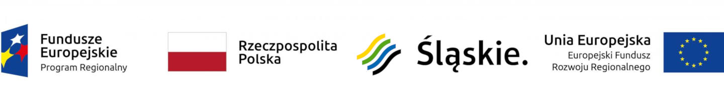 grafika przedstawiająca logo Funduszy Europejskich, flagę Polski, logo Województwa Śląskiego oraz logo Europejskiego Funduszu Rozwoju Regionalnego