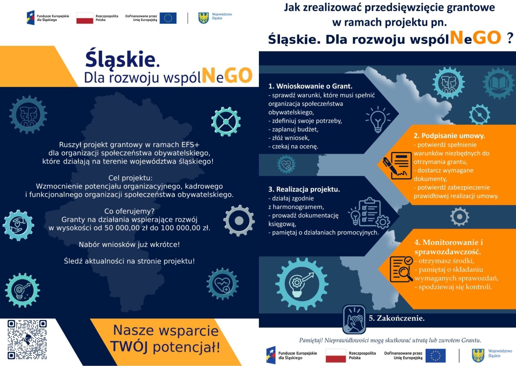 Plakat informacyjny-Województwo Śląskie rozpoczęło realizację projektu grantowego pn. "Śląskie. Dla rozwoju wspólNeGO".
