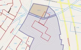 Mapa z zaznaczoną nieruchomością przy ul. Partyzantów 44