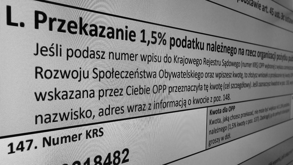 Na zdjęciu fragment formularza z tekstem o 1,5%