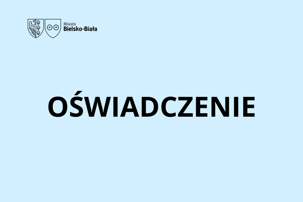 Na zdjęciu niebieska grafika z herbami i napisem Oświadczenie