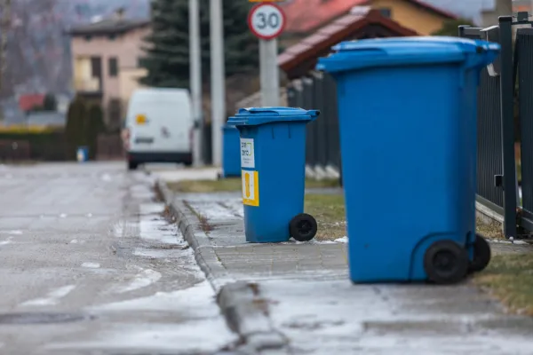 Na zdjęciu kosze na śmieci 
