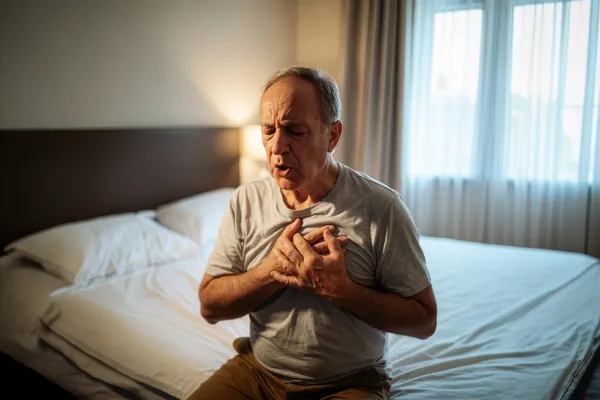 Na zdjęciu mężczyzna trzymający się za pierś