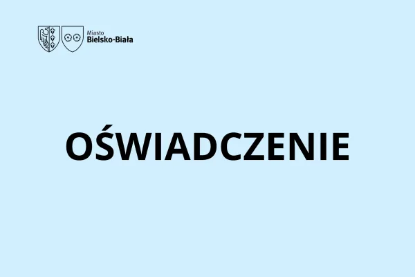 Na zdjęciu niebieska grafika z herbami i napisem Oświadczenie